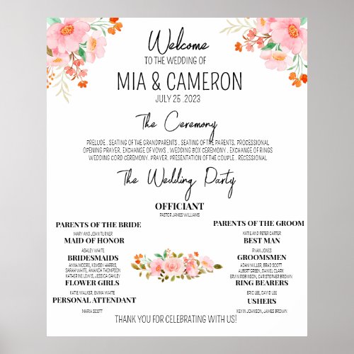 Greenery Floral Wedding Program Poster