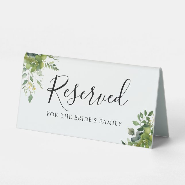 Greenery Floral Wedding Reserved Table Tent (Front)
