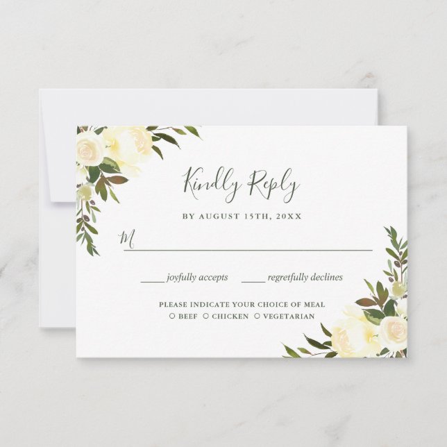 Greenery Floral Wedding RSVP Meal Choice Card (Front)