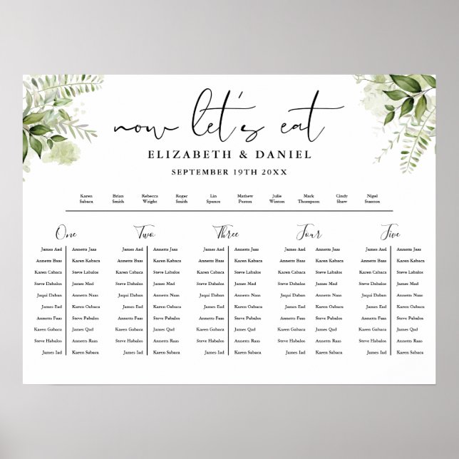 Greenery Floral Wedding Table Plan Seating Chart (Front)