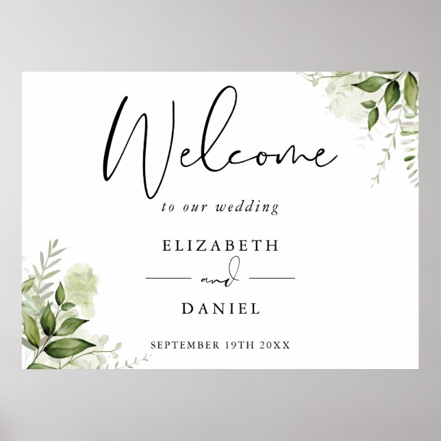 Greenery Floral Wedding Welcome Sign (Front)