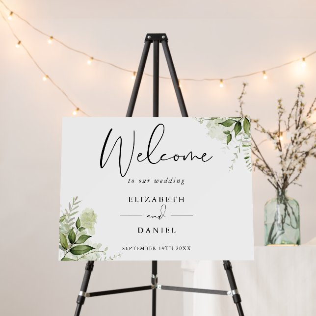 Greenery Floral Wedding Welcome Sign (In Situ (Stand))