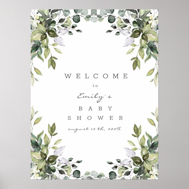 Greenery Floral Welcome Baby Shower Sign (Front)