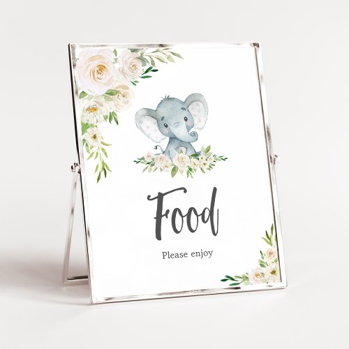 Greenery Floral White Elephant Baby Shower Food Poster