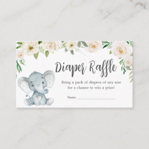 Greenery Floral White Elephant Diaper Raffle Enclosure Card