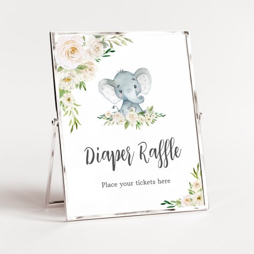 Greenery Floral White Elephant Diaper Raffle Poster