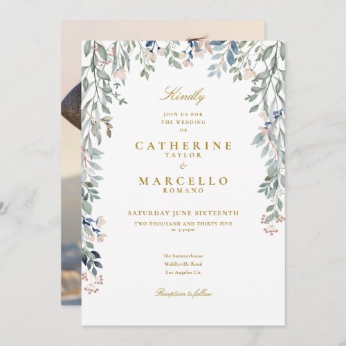 Greenery Floral Wildflowers Photo Wedding Invitation