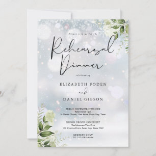 Greenery Floral Winter Rehearsal Dinner Invitation