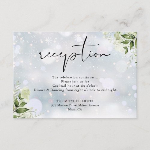 Greenery Floral Winter Wedding Reception Enclosure Card