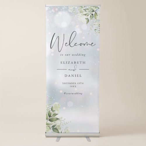 Greenery Floral Winter Wedding Welcome Retractable Banner