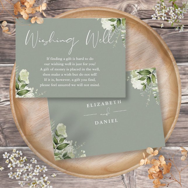 Greenery Floral Wishing Well Sage Green Wedding Enclosure Card (Greenery Floral Wishing Well Sage Green Wedding Enclosure Card)