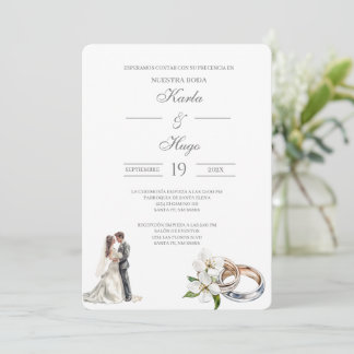 Greenery floral with ring Spanish Wedding Invitation