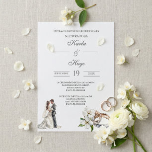 Greenery floral with ring Spanish Wedding Invitation