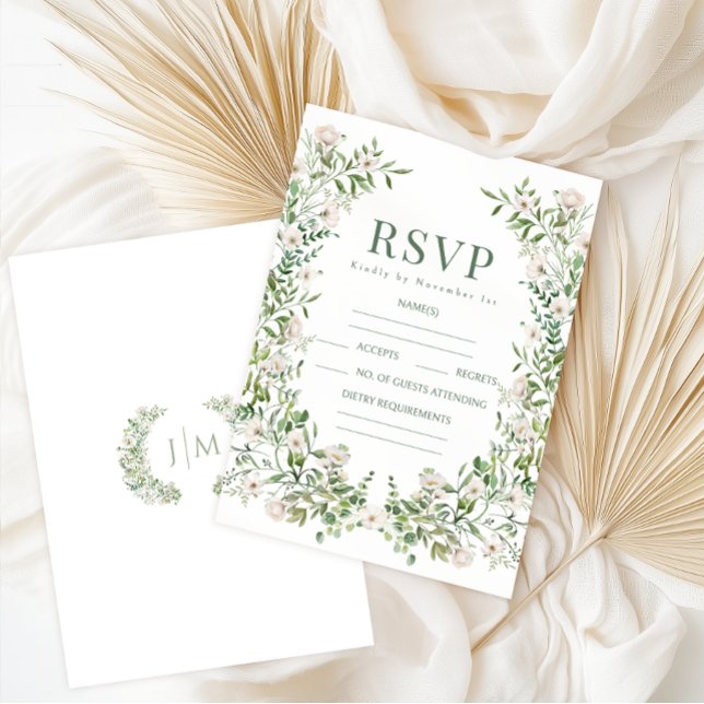 Greenery floral wreath botanical garden wedding RSVP card (Creator Uploaded)