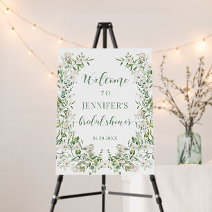 Greenery floral wreath bridal shower welcome sign