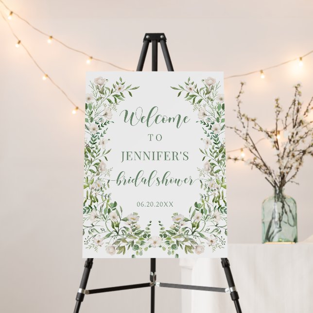 Greenery floral wreath bridal shower welcome sign (In Situ (Stand))