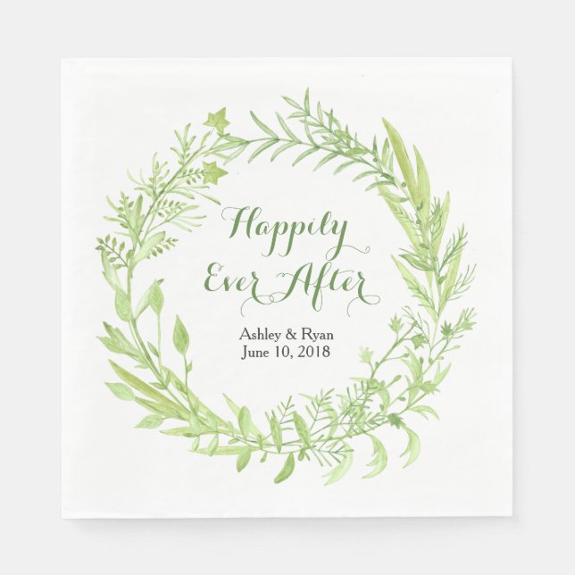 Greenery Floral Wreath Wedding Napkins (Front)