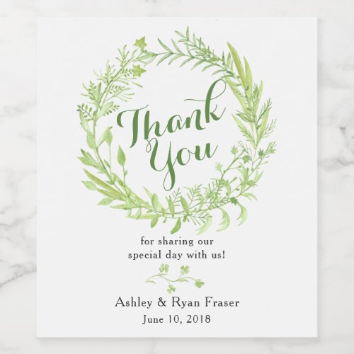 Greenery Floral Wreath Wedding Thank You Wine Label