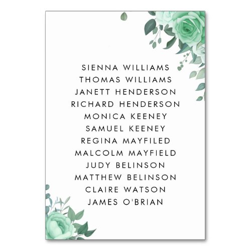 Greenery Flower Script Seating Chart Back Wedding  Table Number