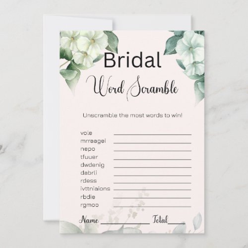 Greenery  Flowers Bridal Cream Word Scramble Game Invitation