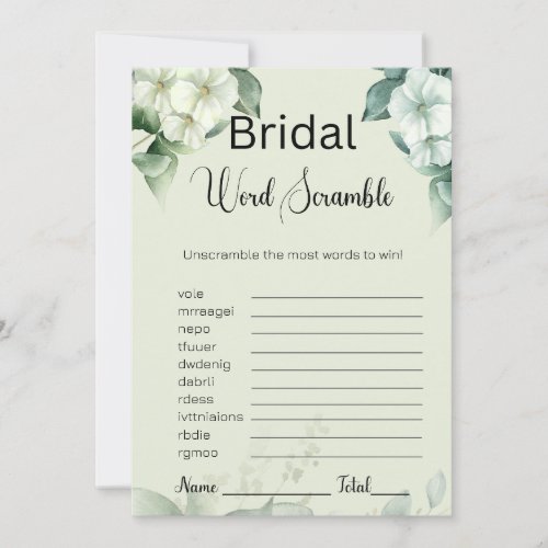 Greenery  Flowers Bridal Green Word Scramble Game Invitation