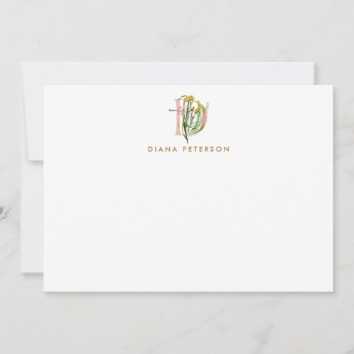 Greenery  Flowers Monogram Letter D Personalized Note Card