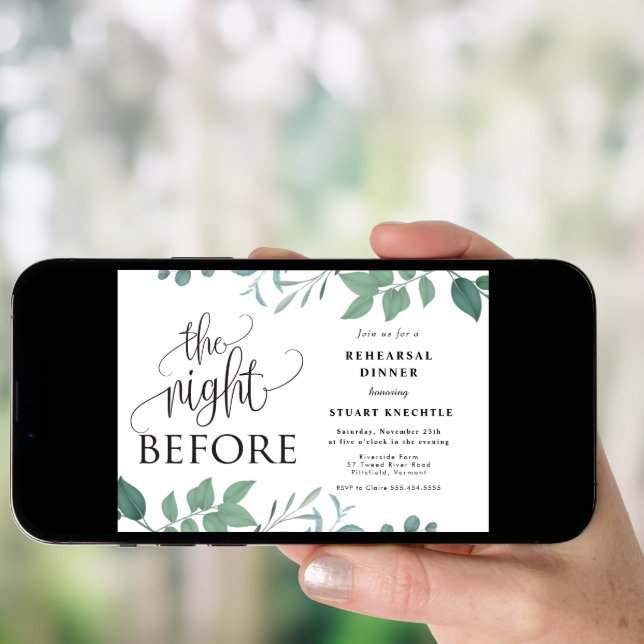 Greenery Flowers The Night Before Rehearsal Dinner Invitation (Front Digital)