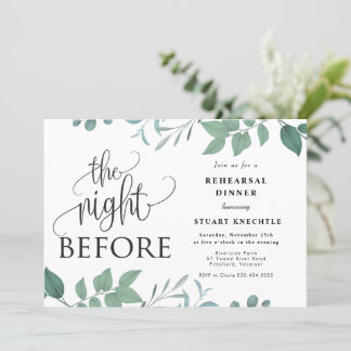Greenery Flowers The Night Before Rehearsal Dinner Invitation