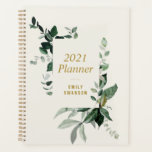 greenery foliage 2021 planner<br><div class="desc">A floral design with beautiful watercolor green leaves and foliage. You can edit the colors and text on this planner book.</div>