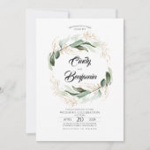 Greenery Foliage and Gold Leaves Elegant Wedding Invitation (Front)