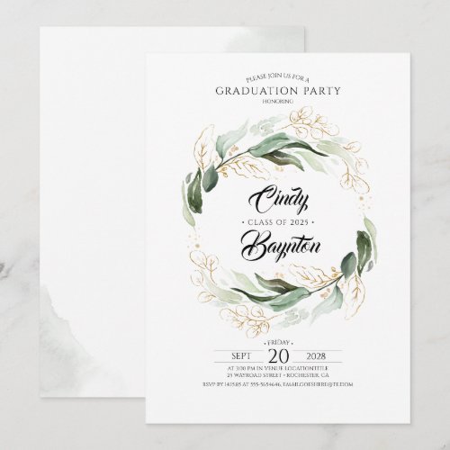 Greenery Foliage and Gold Leaves Graduation Party