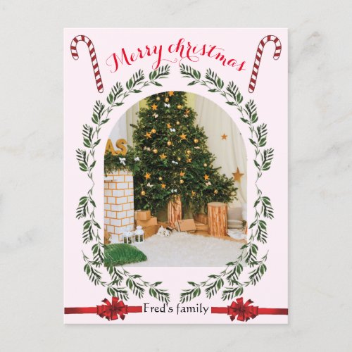 Greenery Foliage arch photo simple merry christmas Holiday Postcard