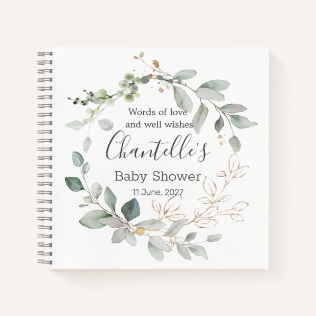 Greenery foliage Baby Shower Guest Book (Front)