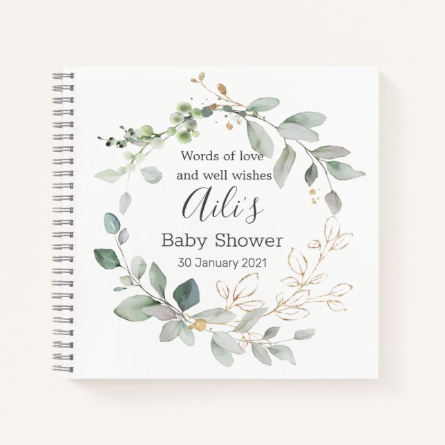 Greenery foliage Baby Shower Guest Book (Front)