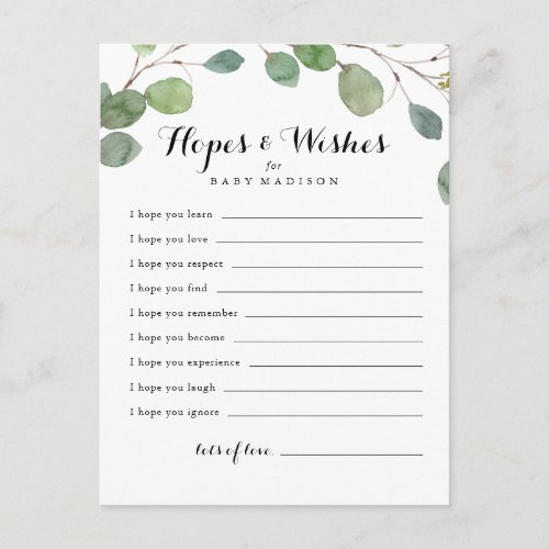 Greenery Foliage Baby Shower Hopes  Wishes Card