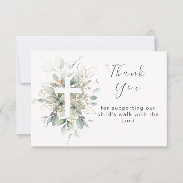 Greenery foliage Baptism Flat Thank You Card (Front)