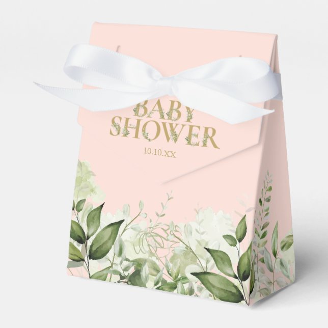 Greenery Foliage Blush Pink Gold Baby Shower Favor Boxes (Front Side)