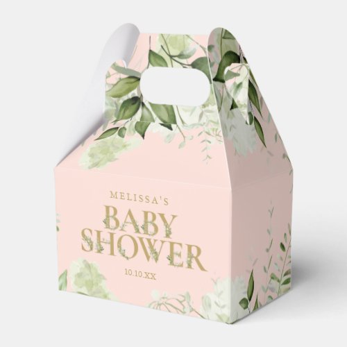 Greenery Foliage Blush Pink Gold Baby Shower Favor Boxes