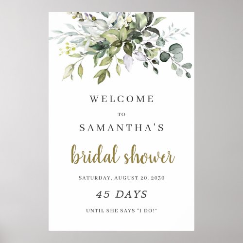 Greenery foliage boho bridal shower countdown sign