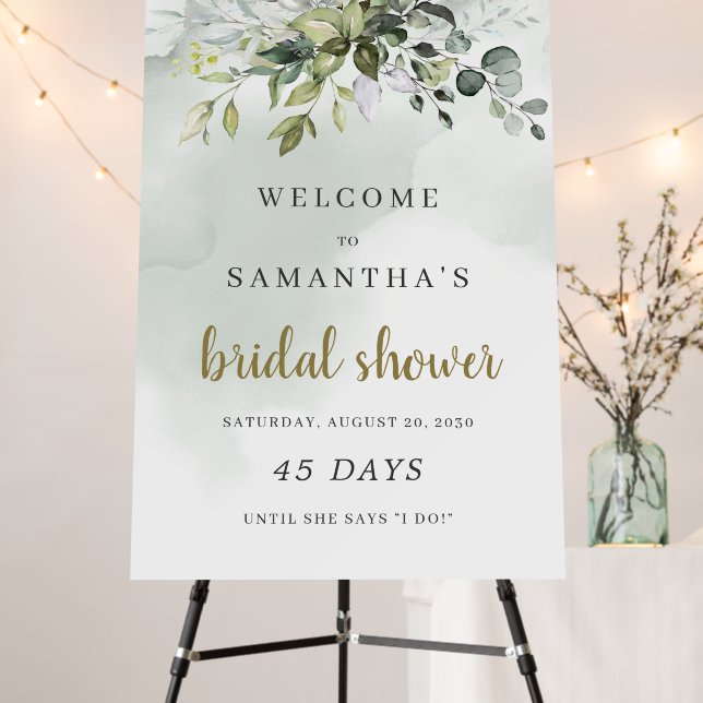 Greenery foliage boho bridal shower countdown sign (In Situ (Stand))