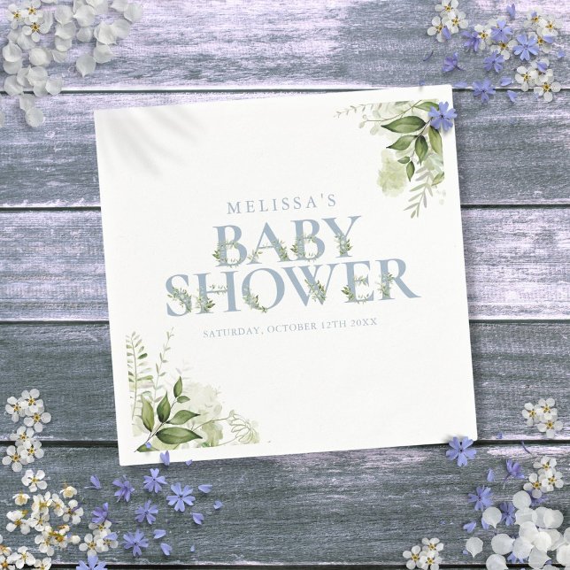 Greenery Foliage Boy Dusty Blue Baby Shower Napkins (Greenery Foliage Boy Dusty Blue Baby Shower Napkins)