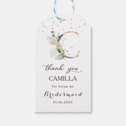 Greenery Foliage Bridesmaid letter C Thank You Gift Tags