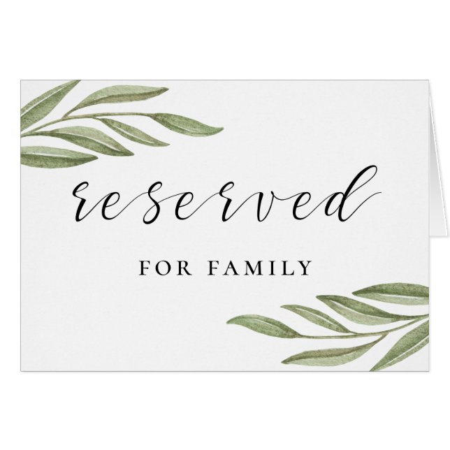 Greenery foliage calligraphy wedding reserved sign cards (Front Horizontal)