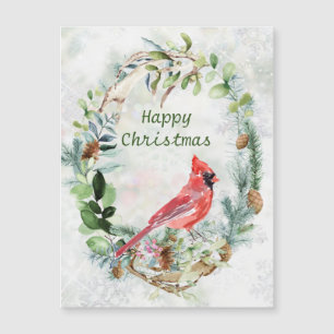 Greenery Foliage, Cardinal Bird Christmas Magnetic