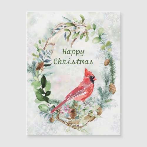 Greenery Foliage Cardinal Bird Christmas Magnetic