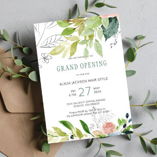 Greenery foliage chic beauty salon grand opening invitation