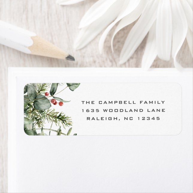 Greenery Foliage Christmas Card Return Address Label (Insitu)