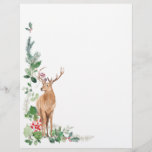 Greenery Foliage Christmas Deer Letterhead<br><div class="desc">This woodland stationary - a lovely letter writing gift set for nature lovers or wildlife lovers. This design depicts greenery foliage,  Christmas red berries on branchlets and pine twigs. And at the centre of  these illustrations is a Deer.</div>