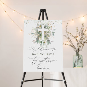 Greenery Foliage Cross Baby Baptism Foam Board