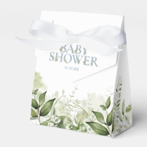 Greenery Foliage Dusty Blue Baby Shower Favor Box